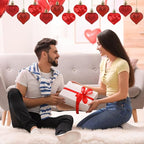Valentines Day Heart Ornaments, 24Pcs Hanging Heart Ornaments, Glitter Red Heart-Shaped Baubles for Outdoor Wedding Anniversary Mother's Day Romantic Galentines Valentines Day Party Decoration