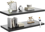 Wall Shelf Set of 2, Black Floating Shelves 36 in W x 10 in D x 1 in H, Wooden Floating Wall Shelf with Invisible Brackets for Living Room/Bedroom/Bathroom/Kitchen Storage and Decor
