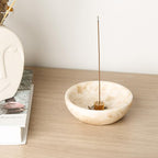 Koville Natural Marble Incense Holder, Incense Holder for Sticks with 9 Holes, Handmade Incense Burner Ash Catcher for Meditation Yoga SPA, Suit for Palo Santo/Sage/Cone(Ivory)