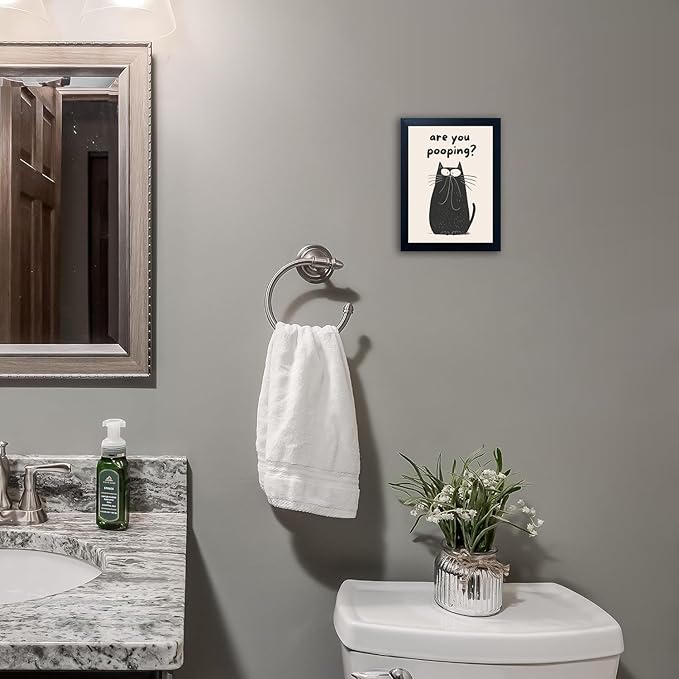 Funny Black Cat Wall Art - Are You Pooping Bad Smell Bathroom Decor, Guest Toilet Decor, Black Framed Prints 8"x10", Cute Animal Modern Minimalistic Bathroom Sign