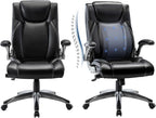 COLAMY Executive Office Ergonomic Chair with Thick Bonded Leather, 300lbs Capacity Big and Tall High Back Desk Chair with Flip-up Armrests, Adjustable Height and Tilt for Working, Study, Gaming,2PC