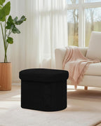 B FSOBEIIALEO Storage Ottoman for Dorm Room, Boucle Folding Storage Ottoman Foot Rest, 16.14 Inches Small Collapsible Ottoman Cube for Living Room Black