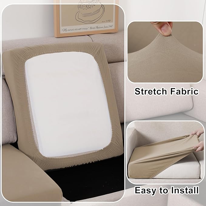 Waterproof Couch Cushion Covers Sofa Seat Cover, Stretch Sofa Cushion Slipcovers for Sectional Sofa, Reversible Furniture Protector Covers for Kids Pets, Washable(Large, Sand)