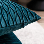 20x20 Teal Throw Pillow Cases: 2 Pack Original Striped Velvet Square Decorative Pillow Covers for Farmhouse Couch