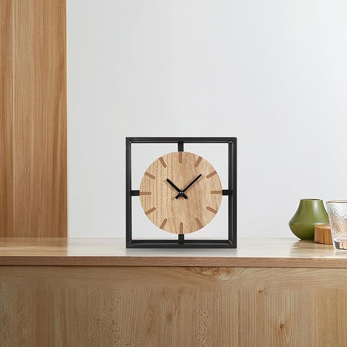 Vintage Black Table Clock on Stand, Decorative Desk and Shelf Clock, Rustic Mantel Clock Farmhouse Clock Non-Ticking