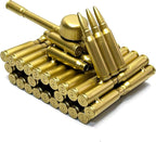 Bullet Shell Military Vehicle Sculptures - Handmade Tank, Airplane, Warship Metal Art Decor for Home, Office, Study Room for Men, Veterans (95 Tank)