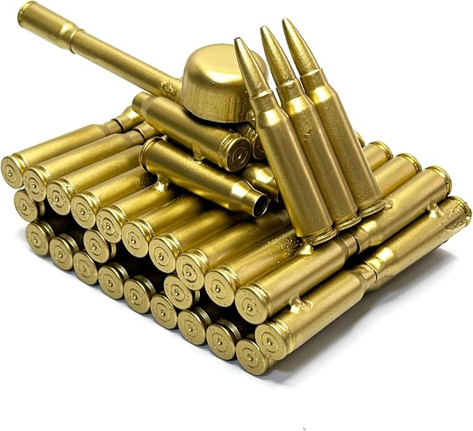 Bullet Shell Military Vehicle Sculptures - Handmade Tank, Airplane, Warship Metal Art Decor for Home, Office, Study Room for Men, Veterans (95 Tank)