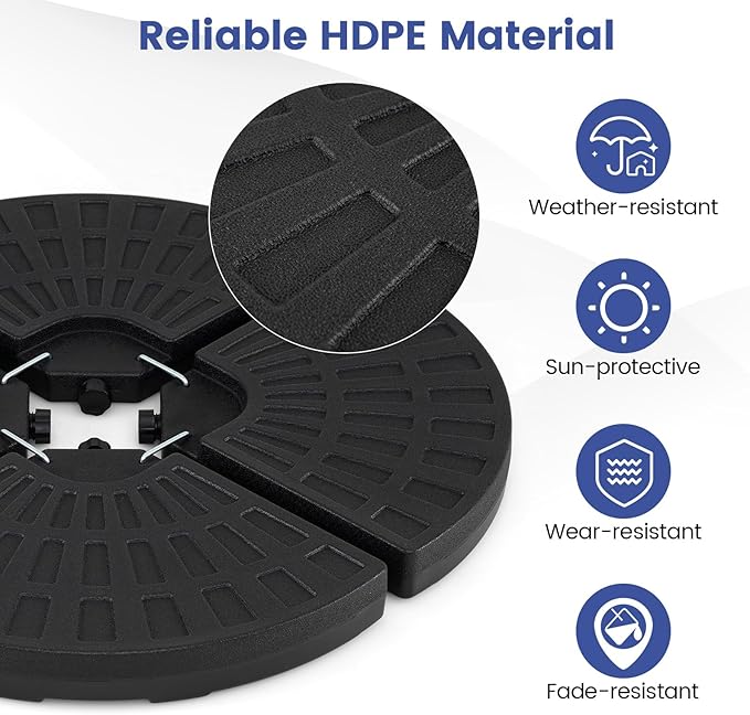 Giantex 184 lbs Offset Umbrella Base, 4 PCS Cantilever Umbrella Weighted Base, Easy-Fill Spouts, 4 Connecting Pins, Carry Handles, Water Sand Weight Fillable HDPE Umbrella Stand for Backyard Poolside