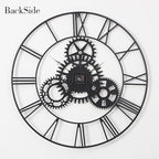 Steampunk Wall Clock 24 Inch, Industrial Metal Gears with Roman Numerals, Retro Distressed Finish Mechanical Art for Bar, Living Room, Cafe Decor