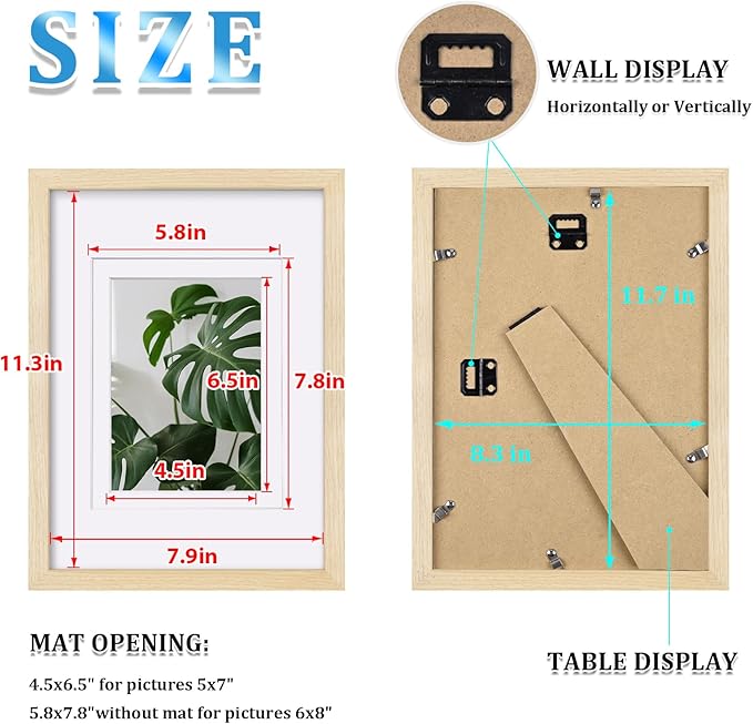 Egofine A4 Picture Frames Set of 4, Made of Solid Wood Covered by Plexiglass 5x7 and 6x8 with Mat or A4 without Mat, for Table Top Display and Wall Mounting Photo Frame Oak Wood