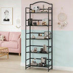JSB No Assembly Folding Bookshelf, 5 Tier Book Shelf for Storage, Vintage Wood Foldable Bookcase for Living Room, Bedroom, Office Organization Shelves