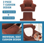 H.VERSAILTEX Sofa Cover 2 Piece T Cushion Armchair Slipcovers Thick Velvet Couch Cover Stretch T Cushion Sofa Covers for 1 Cushion Couch with 1 Individual T Cushion Covers Washable, Rust