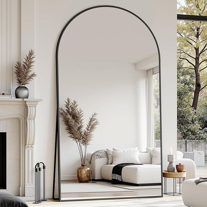 Suidia Arched Full Length Mirror, 76"x44" Floor Mirror Freestanding, Floor Standing Full Body Mirror with Stand for Bedroom, Hanging Leaning Mounted for Living Room Cloakroom, Black