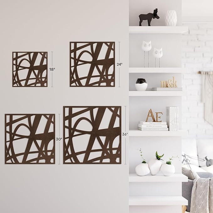 SIGNLEADER Metal Wall Art Decor Abstract Bronze Stroke Lines Modern Abstract Wall Sculpture Hangings Home Decoration for Living Room, Bedroom, Bathroom, Kitchen, Outdoor - 36" Bronze