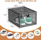 6 Pack Thicken Shoe Organizer Stackable,Upgraded Sturdy Shoe Storage Box with Magnetic Door,Shoe Containers For Sneaker Display,Hat Organizer,Black