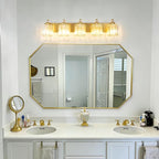 5-Lights Brushed Brass Bathroom Light Fixture Gold Vanity Lights Modern Crystal Bathroom Vanity Lighting Over Mirror Wall Sconce with K9 Crystal Shade E26 Base for Living Room, Bedroom Wall Lamp
