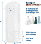 Simple Houseware 70-Inch Long, 8-Inch Gusseted Wedding Dress Garment Bag with Pockets, White