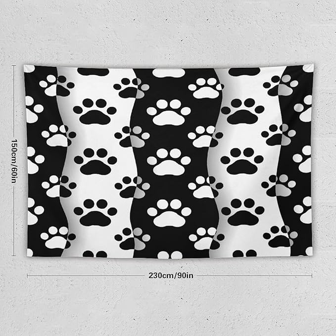 VUMIVI Pet Paws Tapestry Cute Puppy Kitten Black White Animal Paws Modern Funny Art Tapestry Wall Hanging for Living Room Bedroom Dorm Classroom Aesthetic Decor W90xL60in