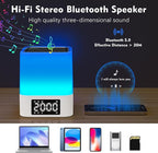 Night Light Bluetooth Speaker, Gifts for 10 11 12 13 14 15 Years Old Boys Teenager Girls, All-in-1 Dual Alarm Clock, Touch Sensor Bedside Lamp, 48 RGB Color Chang, MP3 Player, Wireless Speaker