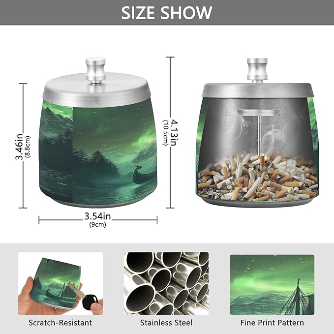 Polar Lights Sailboat Ashtray with Lid, Outdoor Ashtrays for Patio, Stainless Steel Ashtray Odorless Smokeless for Home Office Balcony