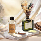 Earthy Sandalwood Scented Reed Diffuser Oil Refill with 10 Sticks, 120 Days Long Lasting for Home, Elegant Fragrance for Bathroom Bedroom Office Decor Air Fresh, 6.7 fl oz / 200 ml