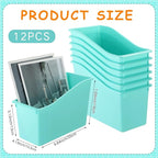 Fuutreo 12 Pieces Book Bins for Classroom Plastic Binder Holder Magazine Stuff Folder File Organizer Box for Home Office School Supplies(12 pcs,Water Blue)