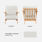 Lexicon Mid Century Modern Accent Chair, Natural Finish Solid Rubberwood Frame, Reversible Back Cushion, Woven Chenille Upholstered Reading Chair, for Living Room/Bedroom/Office, Beige