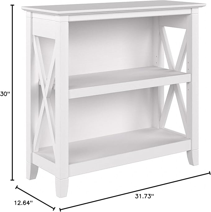 Bush Home Key West Small 2 Shelf Bookcase in Pure White Oak, Compact Home Organizer, Vertical Storage Solution, Bookshelf for Office or Living Room