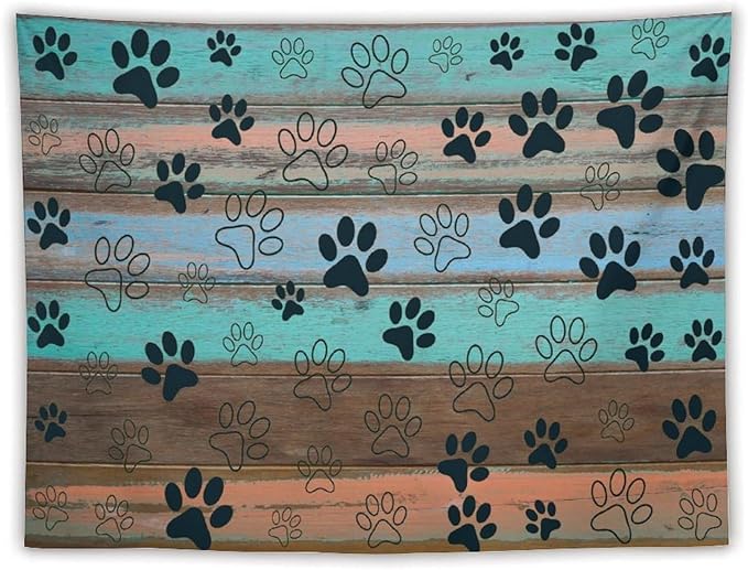 VUMIVI Dog Paw Print Tapestry Rustic Farmhouse Vintage Wood Paneling Home Decor Tapestry Wall Hanging for Living Room Bedroom Dorm Classroom Aesthetic Decor W80xL60in
