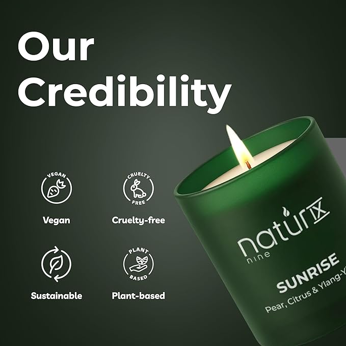 Natur IX Sunrise Scented Candles for Home | Pear,Citrus,YlangYlang | Natural Non Toxic Soy Candles with Essential Oils | 50h Long Burning