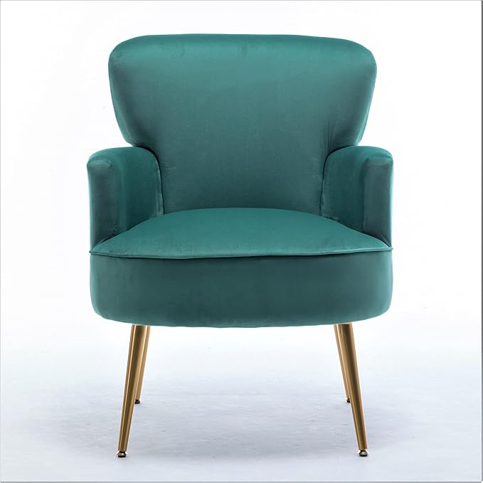 Trendy Velvet Accent Chair with Gold Metal Legs, Upholstered Armchair for Small to Mid-Size Spaces, Modern Living Room, Bedroom, Vanity Desk and Entryway, Mint Green
