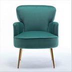 Trendy Velvet Accent Chair with Gold Metal Legs, Upholstered Armchair for Small to Mid-Size Spaces, Modern Living Room, Bedroom, Vanity Desk and Entryway, Mint Green