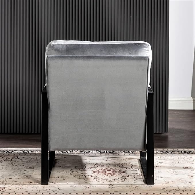 Container Furniture Classic Mid Century Modern Accent Chair with Durable Square Metal Frame, Armchair for Living Room, Bedroom, Home Office in Plush Velvet Upholstery, Grey