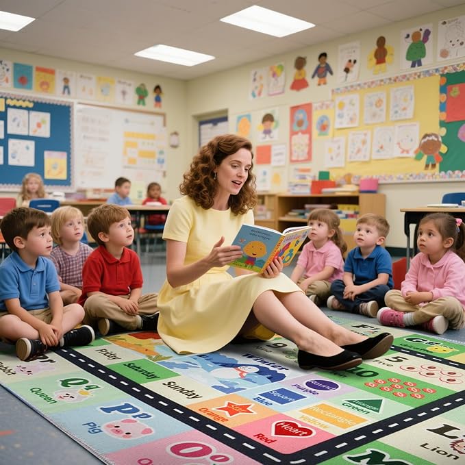 Kids ABC Rug for Playroom, Classroom Alphabet Area Carpet Playmat,Washable Toddler Mat for Baby Room,Play Room,Bedroom,Floor,Nursery (Green,7'x10')