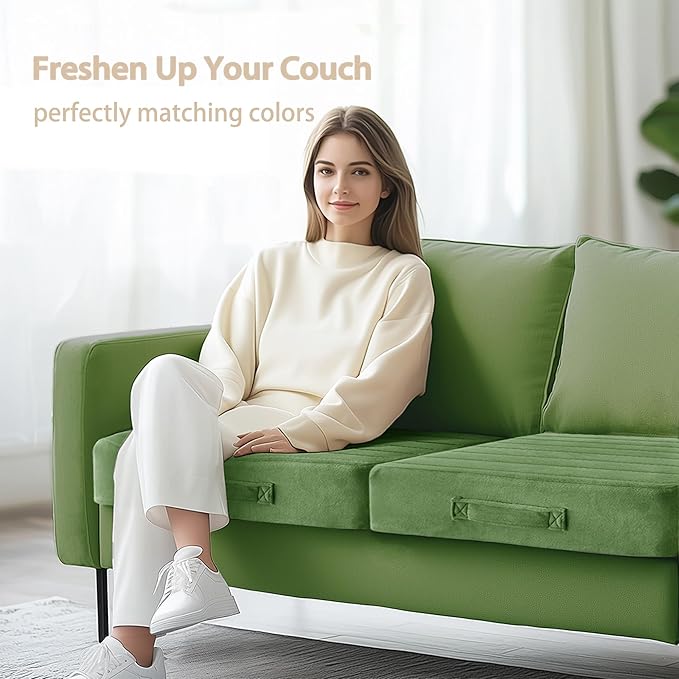 Codi Thick Replacement Couch Cushions 2 Sets, Upholstery Foam with Washable Covers for Sofa Cushion Chair Meditation - 24 × 24 × 5 Inch, High Density Foam, Green