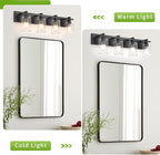 Espird Bathroom Vanity Light, 4 Light Matte Black Light Fixture with Thickened Seeded Glass Shade, 30 inch Modern Wall Sconce,Vanity Lights Over Mirror for Bathroom