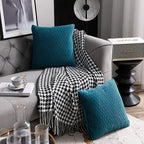 Turquoise Throw Pillow Cases 16x16: 2 Pack Inch Original Striped Velvet Square Decorative Pillow Covers for Farmhouse Couch