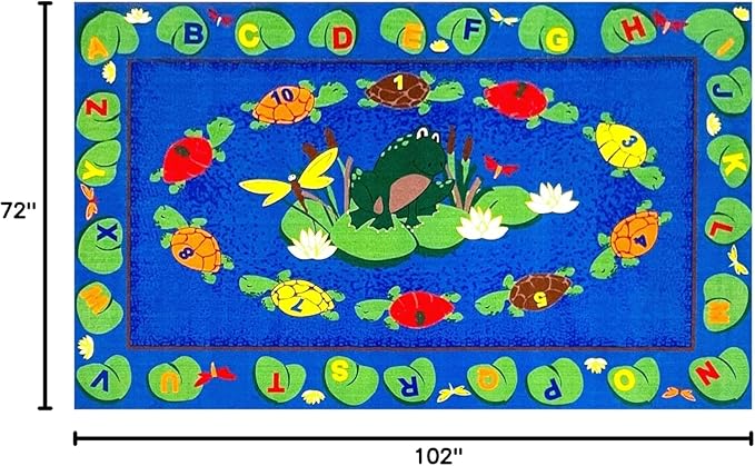 KIDCARPET.COM Turtle Circle Time Rectangle Classroom Rug | Bordered Area Rug for Preschool Daycare Learning, 7'6" x 12'