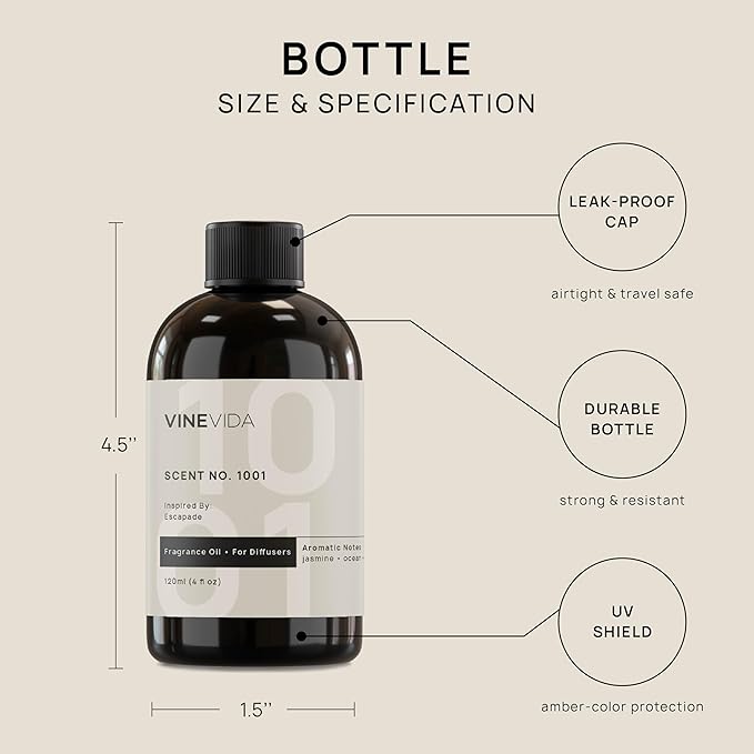 VINEVIDA (4oz) Hotel Diffuser Oil - Home Luxury Scents - Cold Air Diffuser Oil | Essential Oil No.1001 Inspired by Ritz Carlton