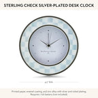 MACKENZIE-CHILDS Silver-Plated Round Desk Clock, Decorative Clock for Living Room, Kitchen, or Office, Gray-and-White Sterling Check