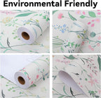 Spring Floral Wallpaper - Peel & Stick Self-Adhesive (17.5" x 393.7"), Vintage Flower Vinyl Contact Paper for Cabinets, Removable Wall Covering for Kitchen, Bathroom & Home Decor