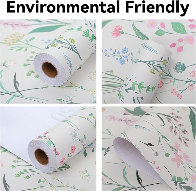 Peel and Stick Wallpaper - 17.5x196.8in Spring Vintage Flower Vinyl Wallpaper for Home Deco