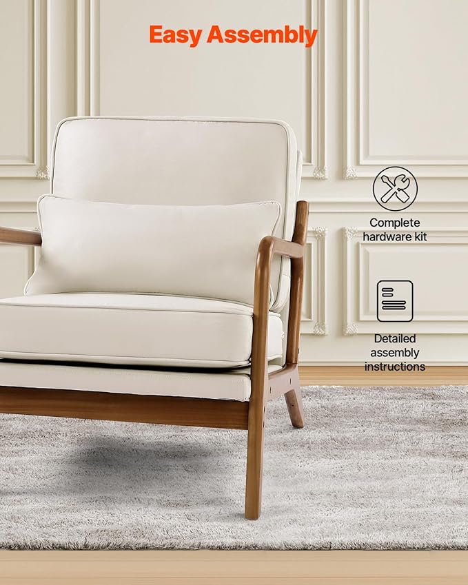 VEVOR Accent Chair, Mid Century Modern Armchair with Solid Wood Frame and Non-Slip Legs, Upholstered Leisure Chair with Linen Fabric and 5.7 in Thickened Cushion, for Living Room, Bedroom, Office