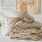 CozyLux Queen Comforter Set Taupe, 7 Pieces Pintuck Bed in A Bag, Premium Taupe Comforter Queen Size, Pinch Pleat Bedding Sets with Comforter, Sheets, Pillowcases & Shams
