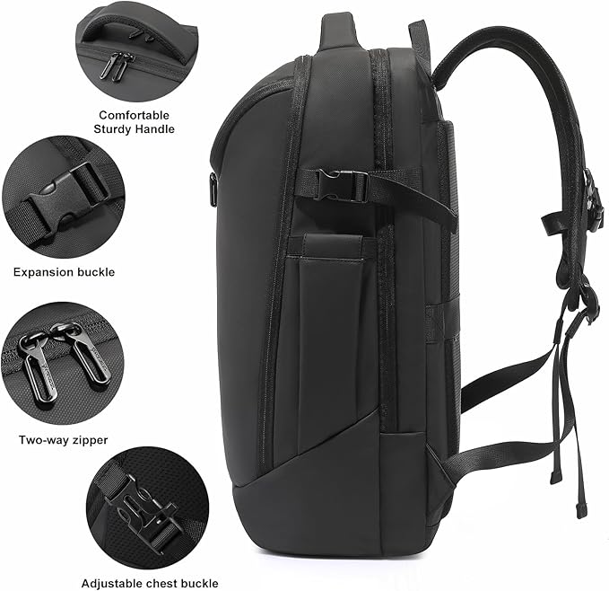 Travel Backpack for Men, Carry on Backpack Luggage 30L Flight Approved Water-resistant Lightweight Business Backpack Fits 17.3 Inch Laptop with Shoes Compartment, Black