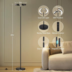 SUNMORY Floor Lamps for Living Room, 28W/1600LM Bright LED Floor Lamp with Remote & 2 Rotatable Lights, 74" Dimmable Tall Standing Lamp, Modern Reading Torchiere Corner Lamp for Bedroom Office, Black