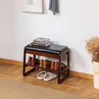 Solid Wood Shoe Bench, 2-Tier Entryway Bench with Cushion and Flip-Open Storage Box, Mid-Century Modern Shoe Bench Rack for Hallway, Mudroom(Black, 21.65'')