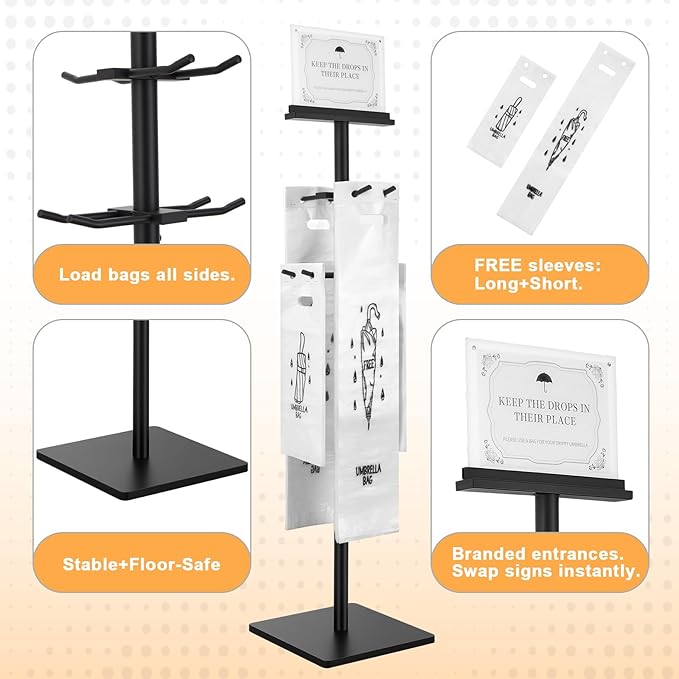 Wet Umbrella Bags Stand with Free 400 Umbrella Bags Disposable,Umbrella Holder for Entryway,Dual Size Umbrella Bags Disposable with Stand,Commercial Wet Umbrella Bag Wrapper Stand Indoor Entryway