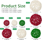 SANNIX 16PCS 3 Sizes Wicker Rattan Balls Christmas Ornaments Wedding Party Decorations Wicker Takraw Natural Orbs Red Green White Ratten Ball Home Yard Hanging Ornaments