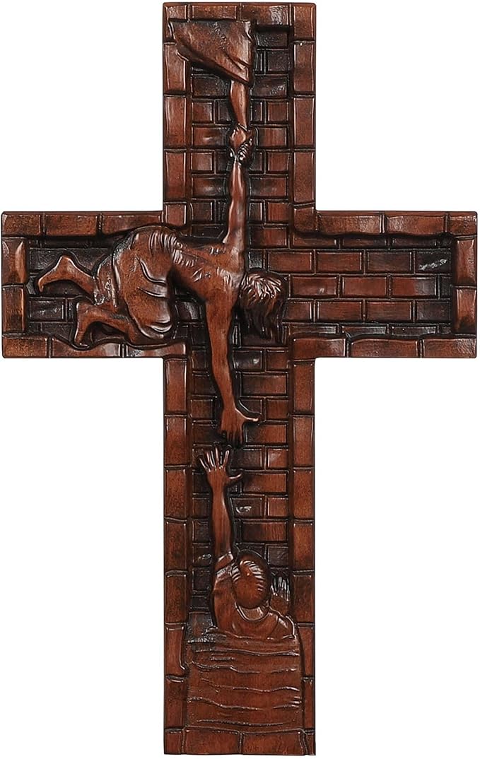 Crucifix Wall Cross for Home Decor, Handmade Religious Wood Cross for Hanging Wall Or Table, Catholic Christian Gifts for Church Home Room Christmas Décor with Blessed, Symbol of Redemption, 15 in